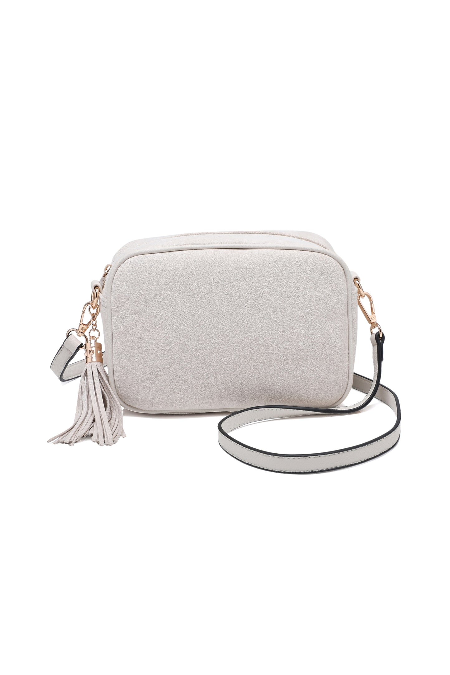 Vegan Suede Crossbody Bag with Tassel Zip Closure