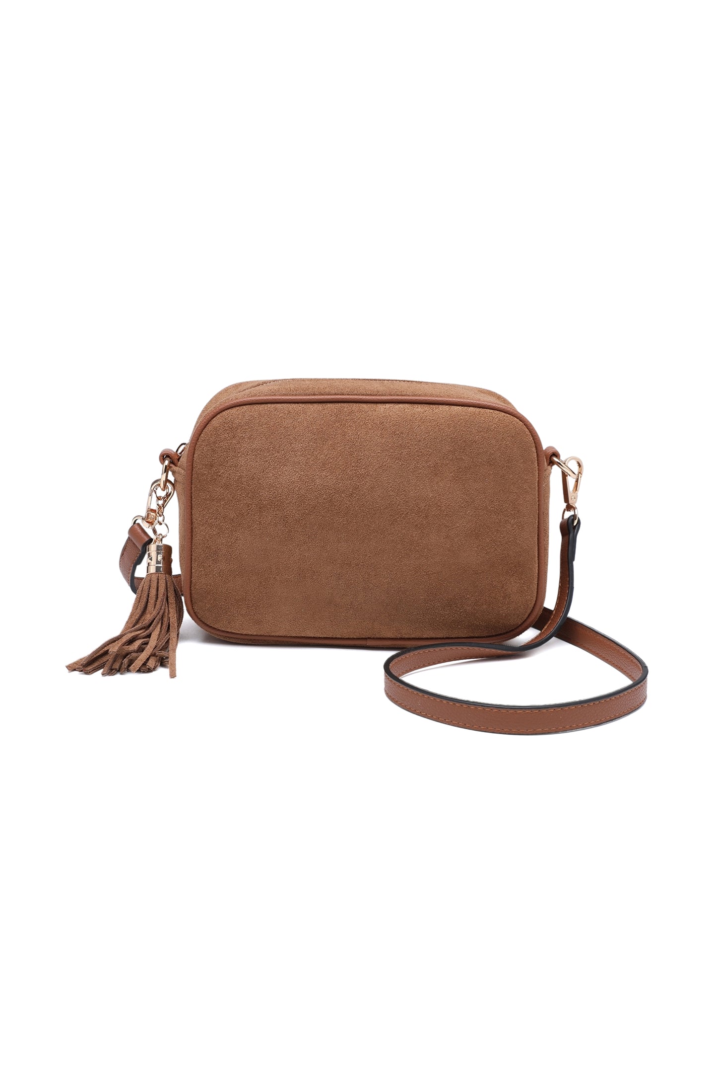 Vegan Suede Crossbody Bag with Tassel Zip Closure