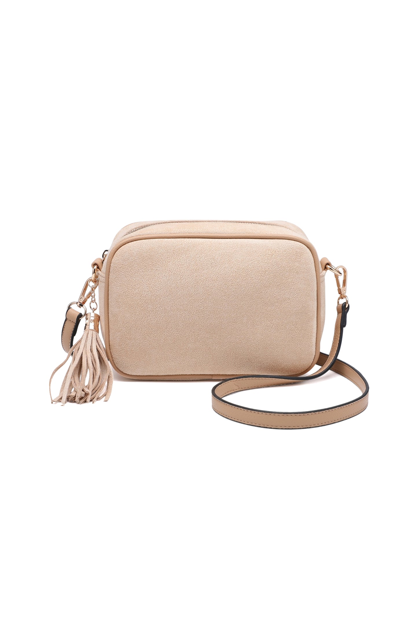 Vegan Suede Crossbody Bag with Tassel Zip Closure