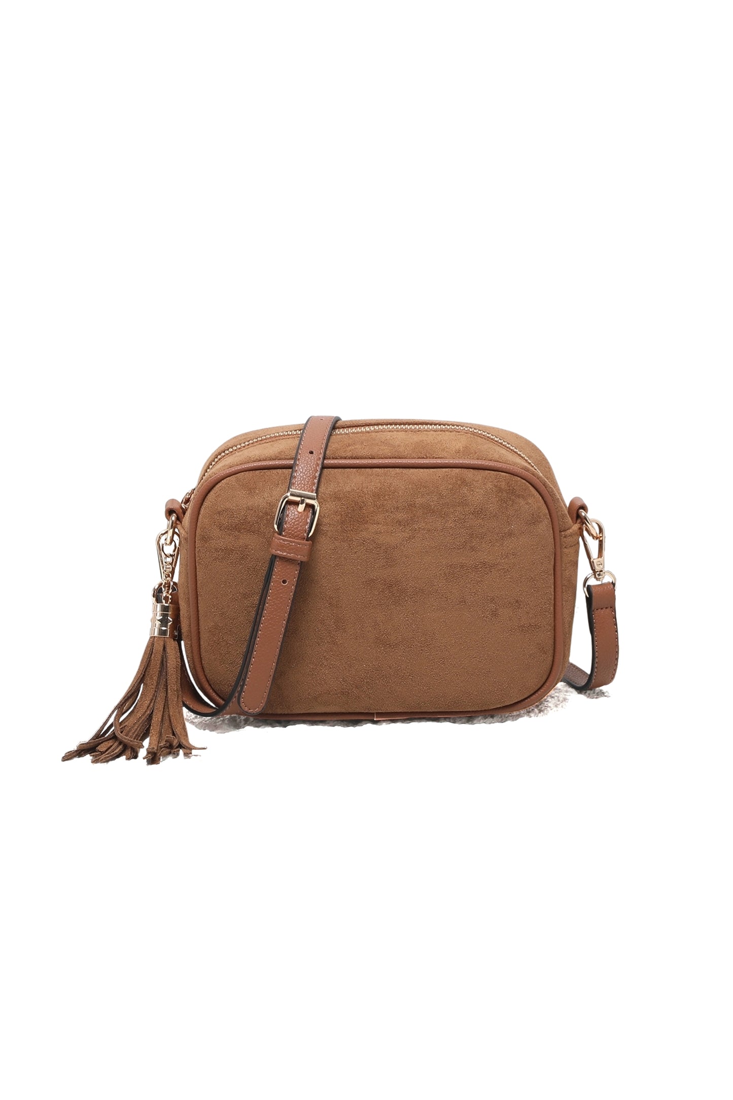 Vegan Suede Crossbody Bag with Tassel Zip Closure