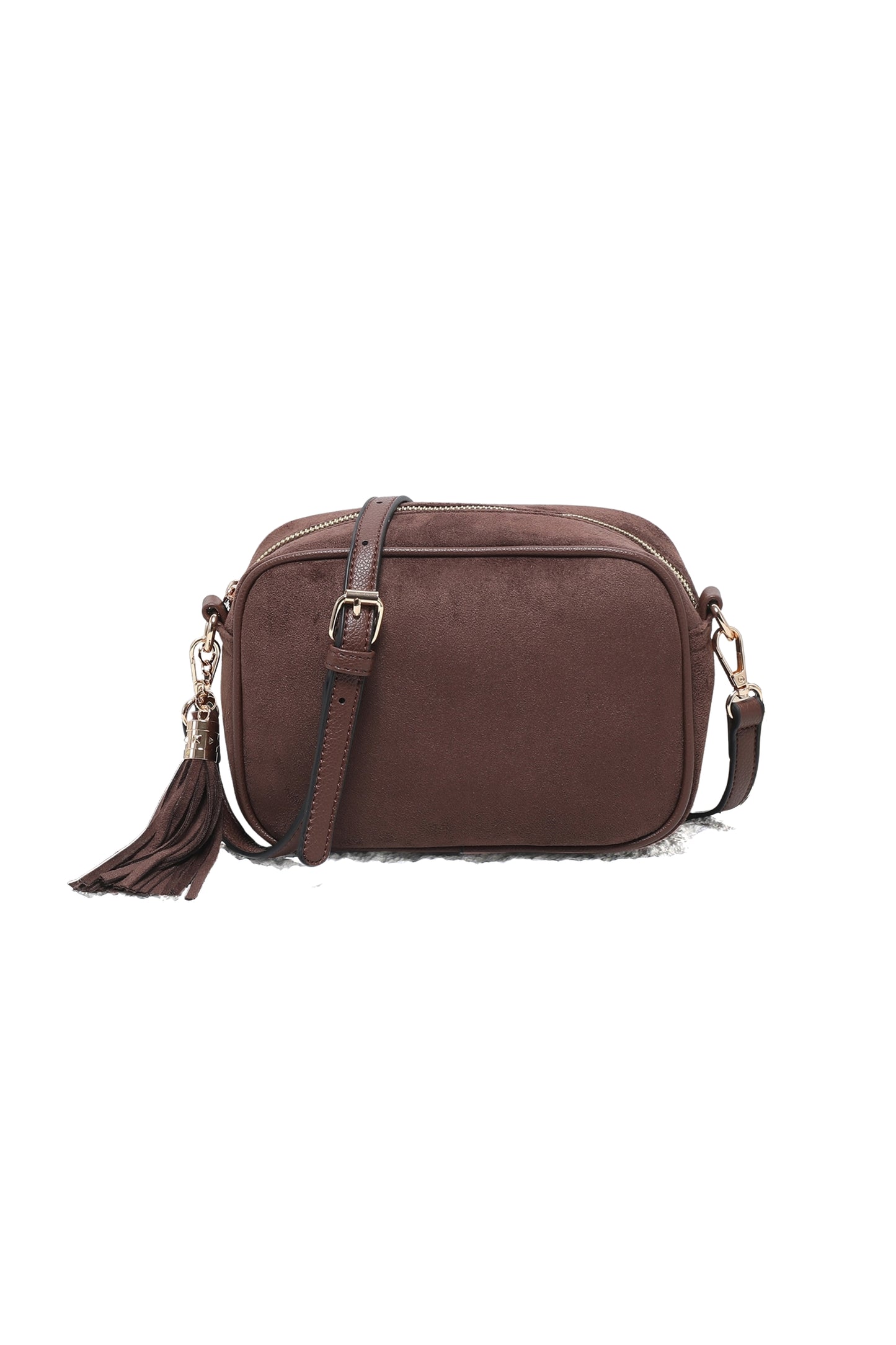 Vegan Suede Crossbody Bag with Tassel Zip Closure