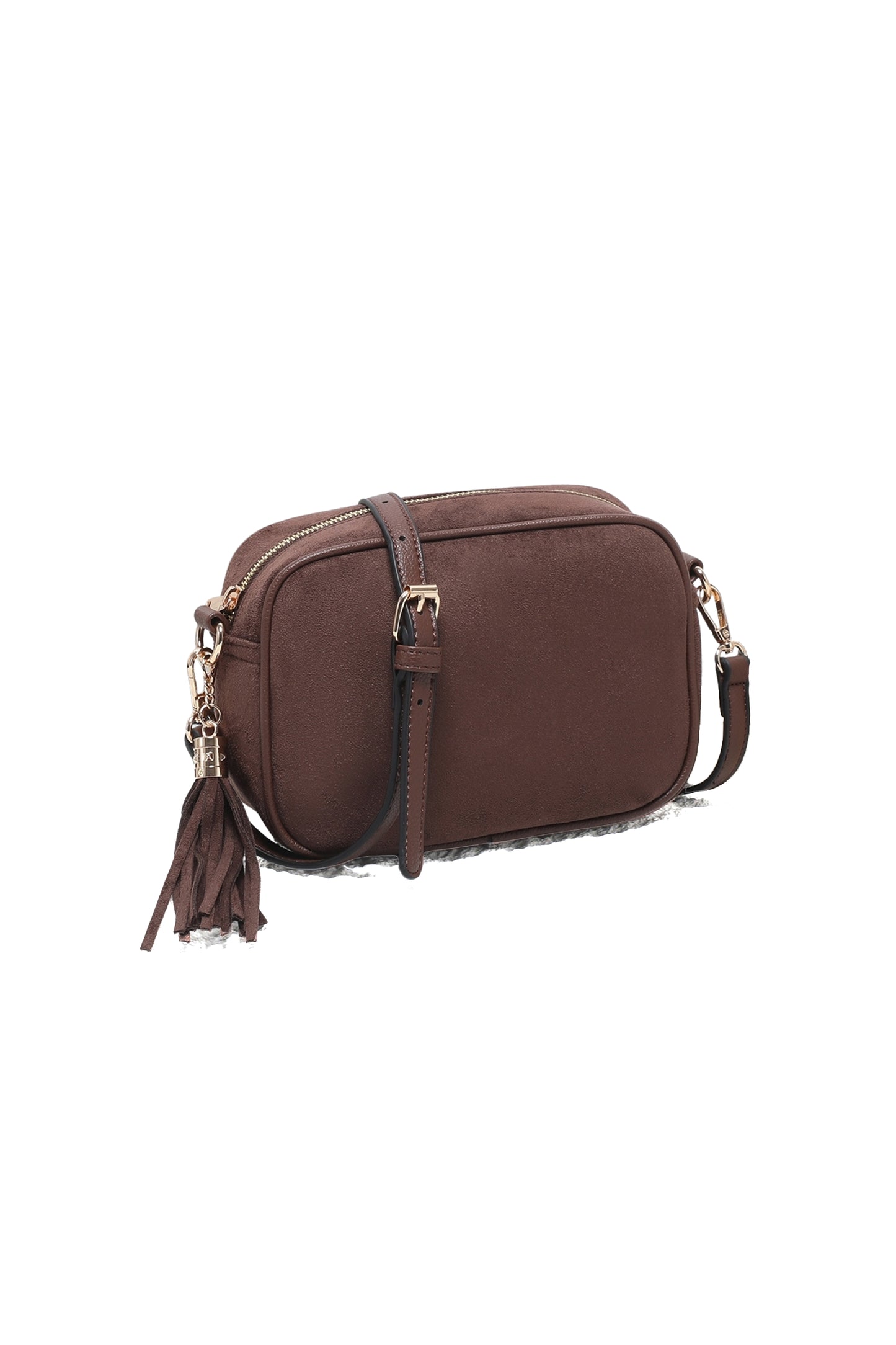 Vegan Suede Crossbody Bag with Tassel Zip Closure