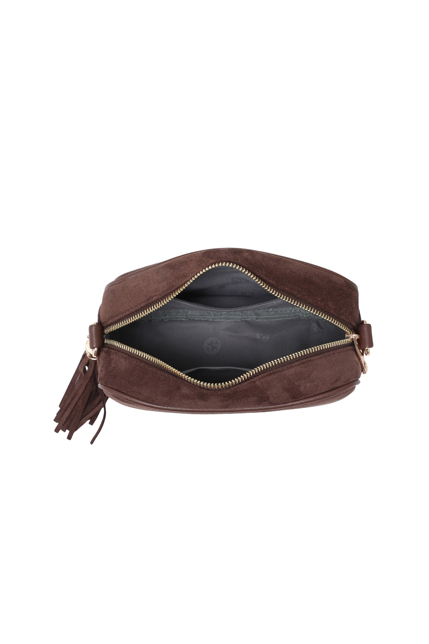 Vegan Suede Crossbody Bag with Tassel Zip Closure
