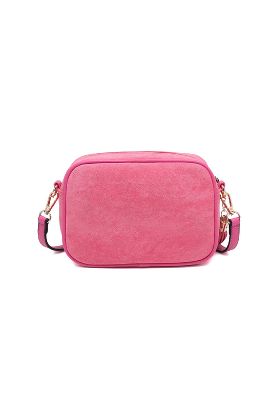 Vegan Suede Crossbody Bag with Tassel Zip Closure