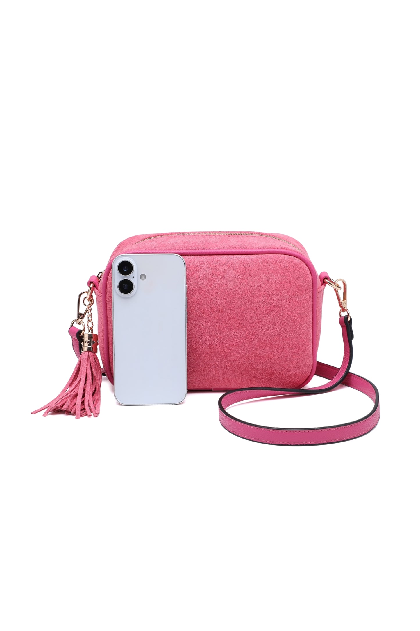 Vegan Suede Crossbody Bag with Tassel Zip Closure
