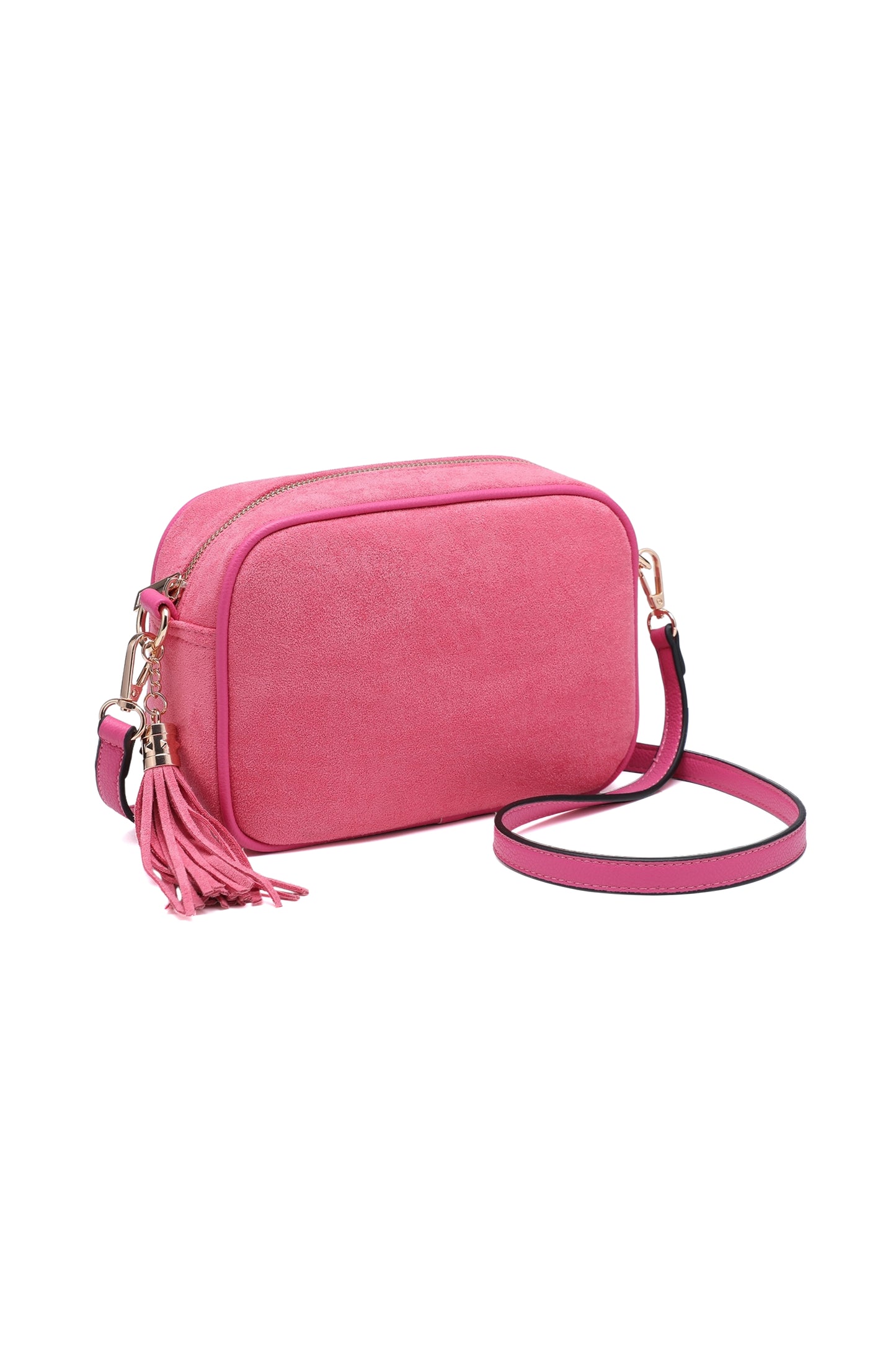Vegan Suede Crossbody Bag with Tassel Zip Closure