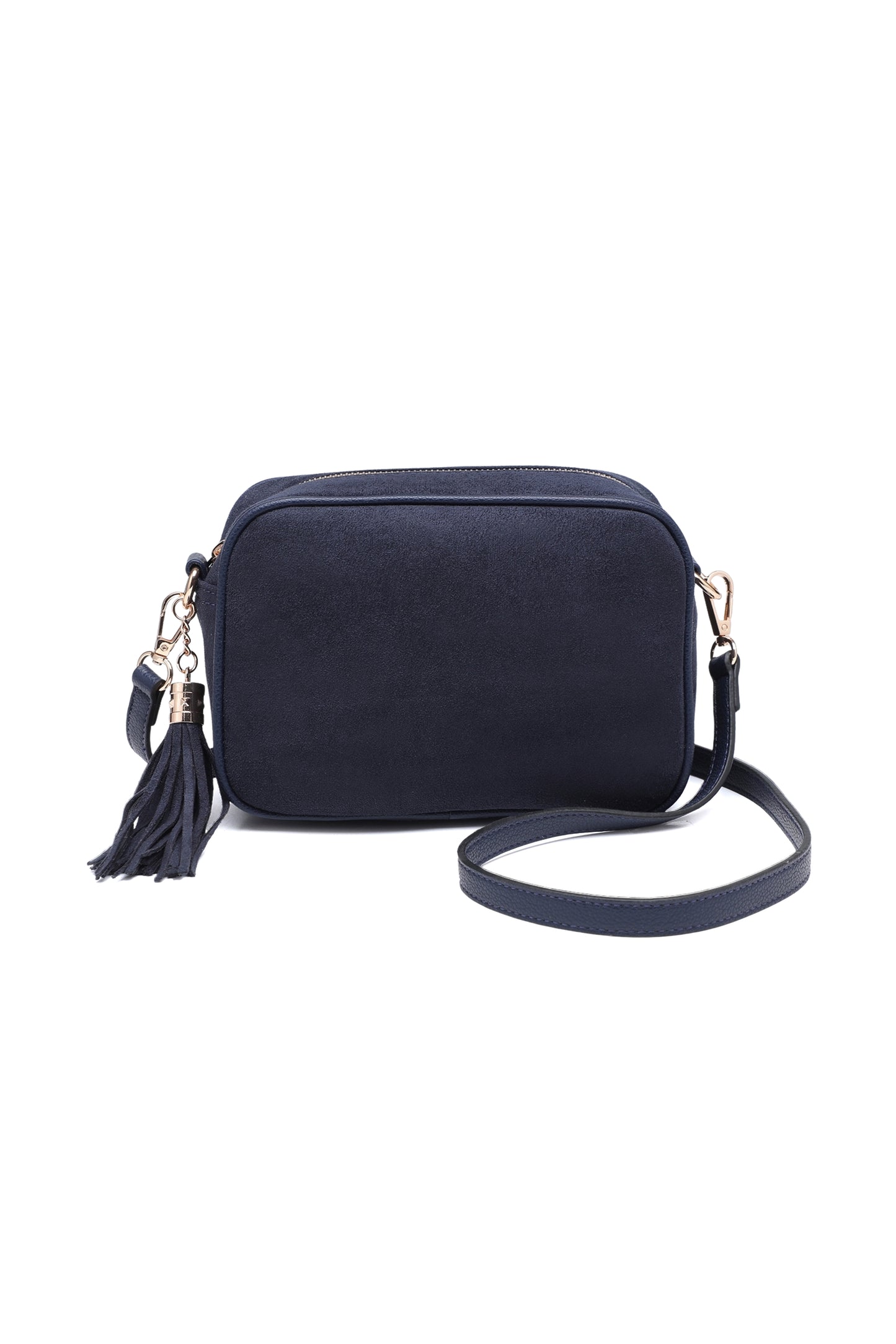 Vegan Suede Crossbody Bag with Tassel Zip Closure
