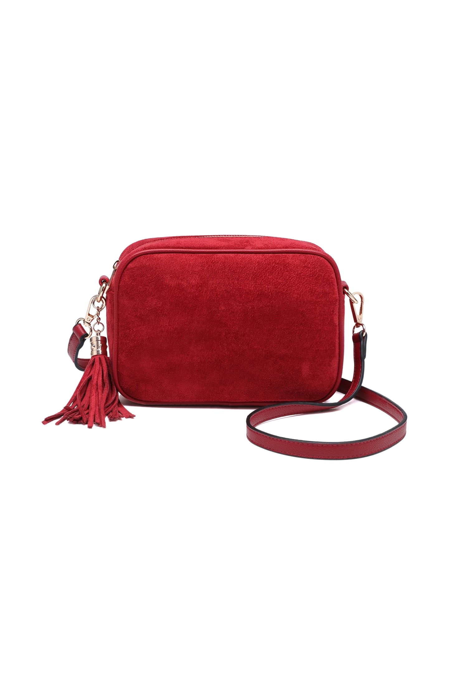 Vegan Suede Crossbody Bag with Tassel Zip Closure