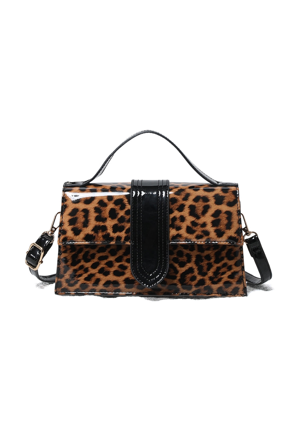Animal Print Top Handle Crossbody Bag with Flap Closure