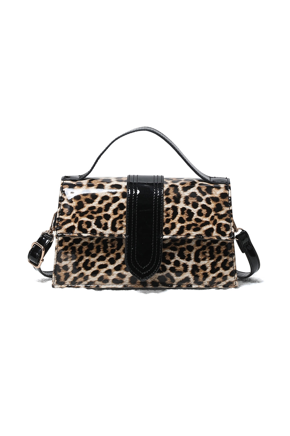 Animal Print Top Handle Crossbody Bag with Flap Closure