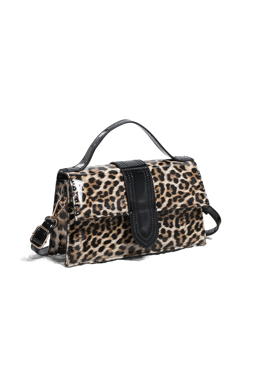 Animal Print Top Handle Crossbody Bag with Flap Closure
