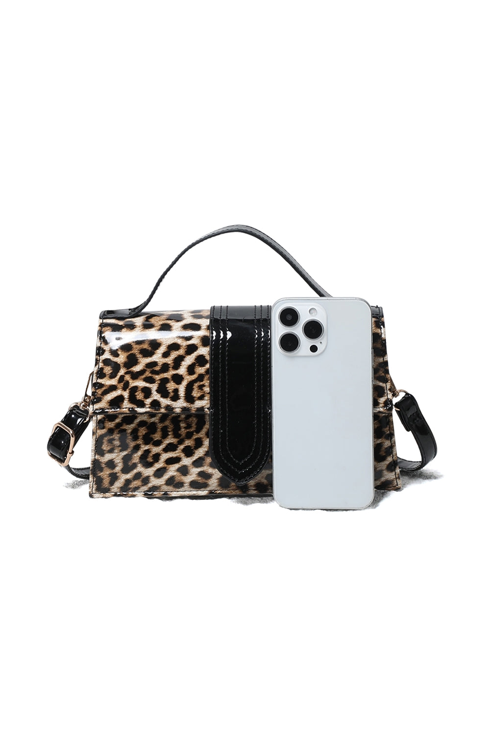 Animal Print Top Handle Crossbody Bag with Flap Closure