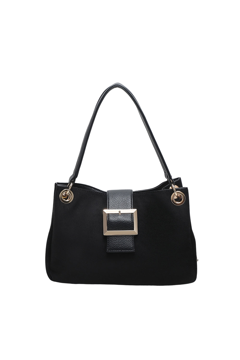 Shoulder Bag with Buckle Accent and Dual Top Handles