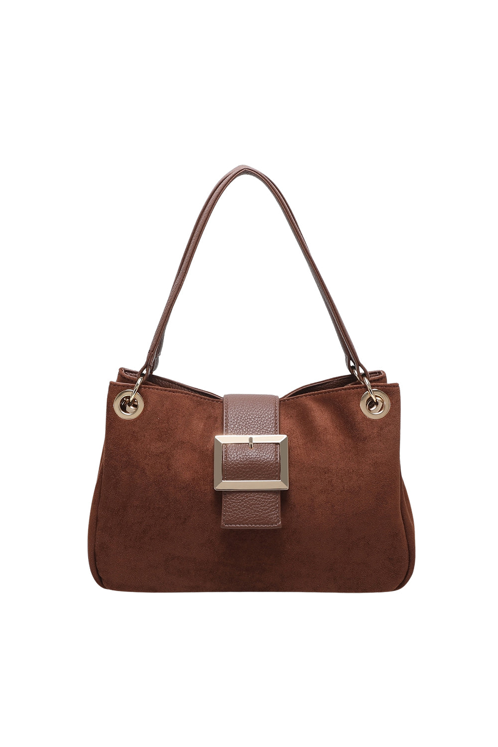 Shoulder Bag with Buckle Accent and Dual Top Handles