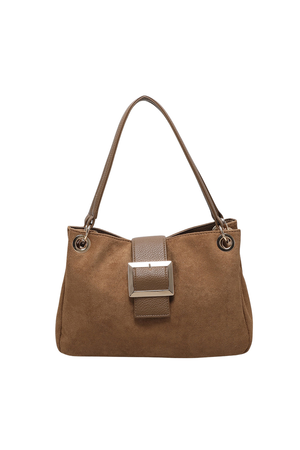 Shoulder Bag with Buckle Accent and Dual Top Handles