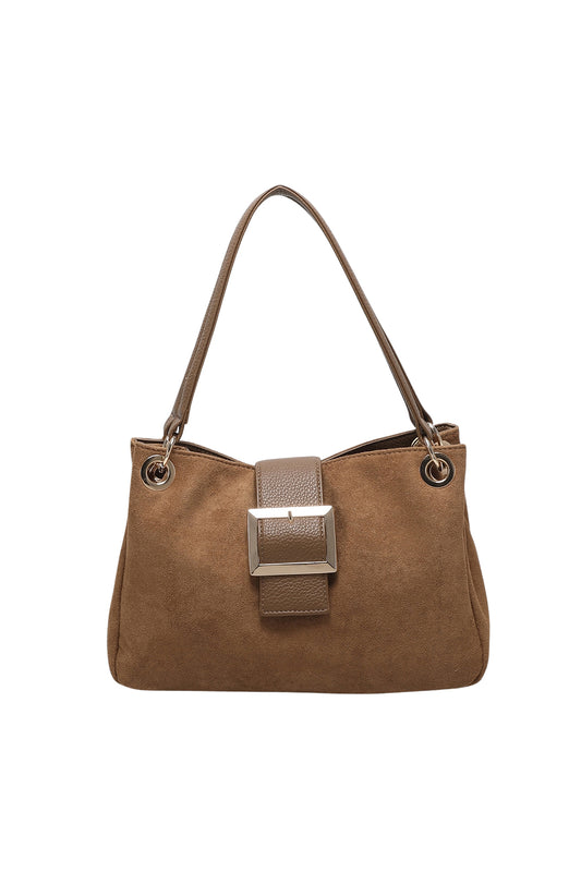 Shoulder Bag with Buckle Accent and Dual Top Handles