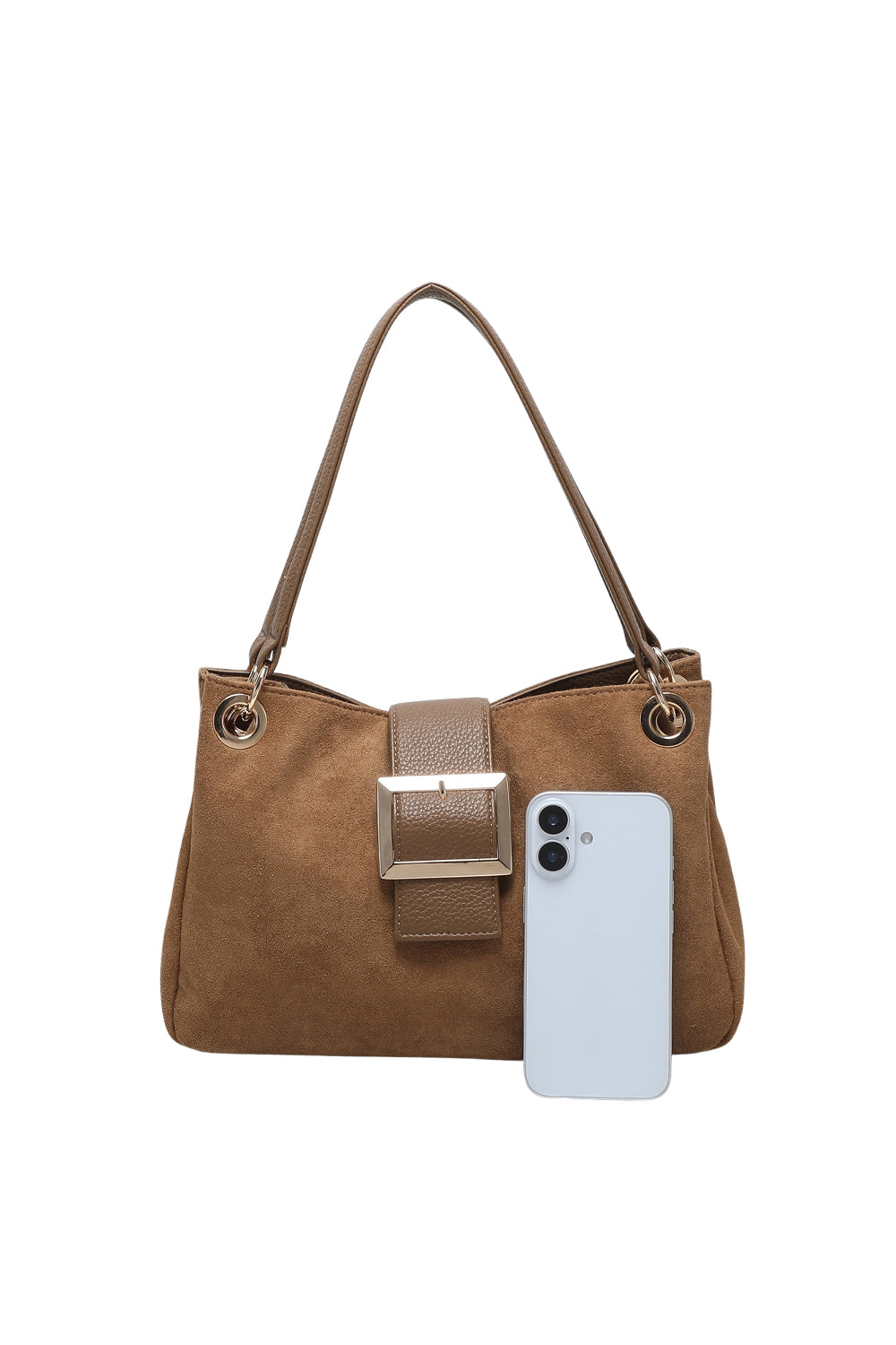 Shoulder Bag with Buckle Accent and Dual Top Handles
