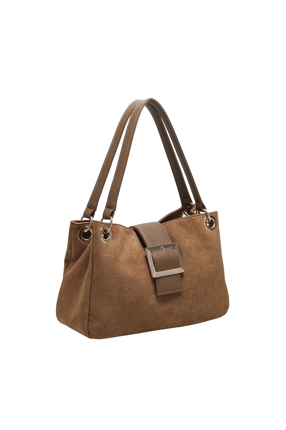 Shoulder Bag with Buckle Accent and Dual Top Handles