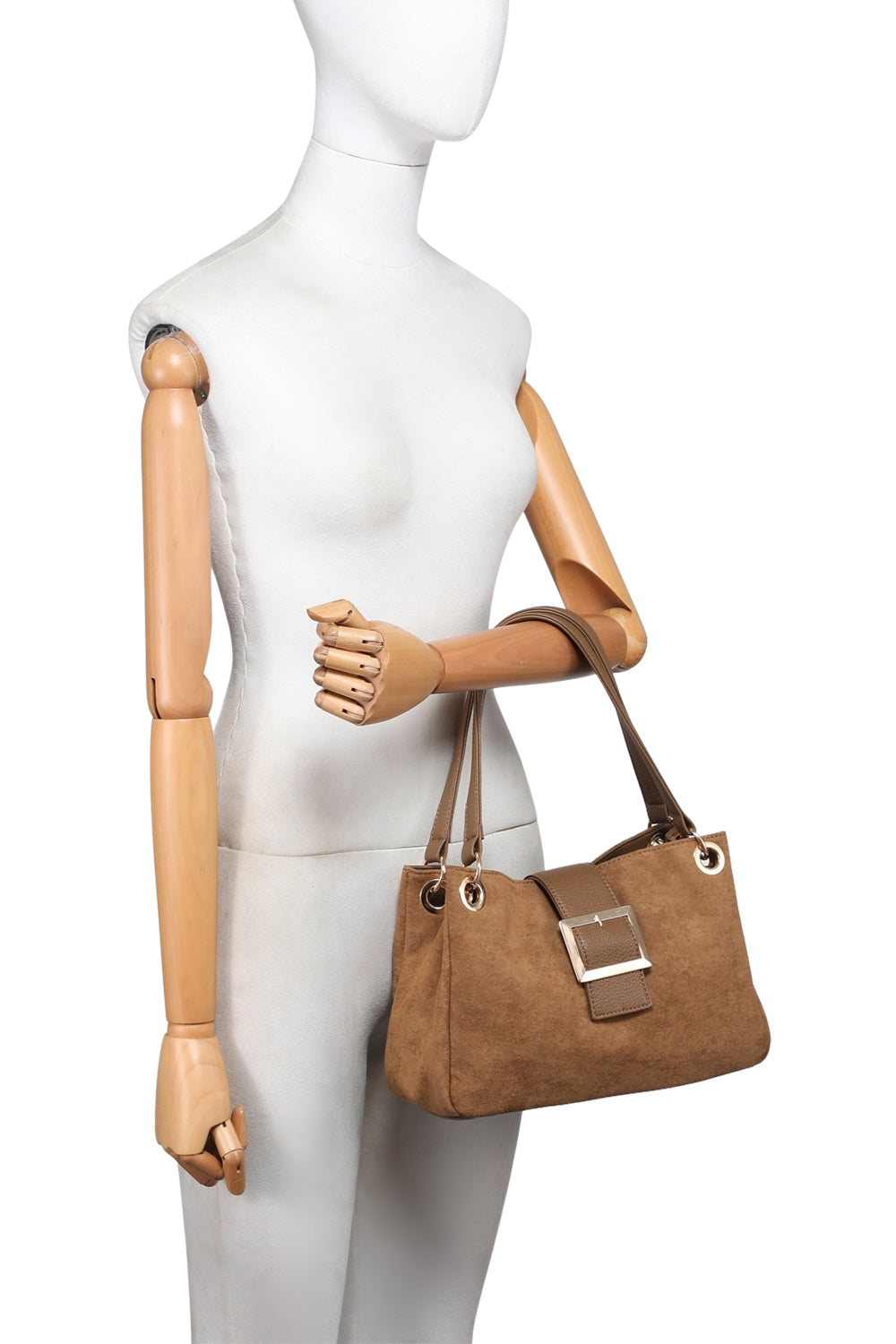 Shoulder Bag with Buckle Accent and Dual Top Handles