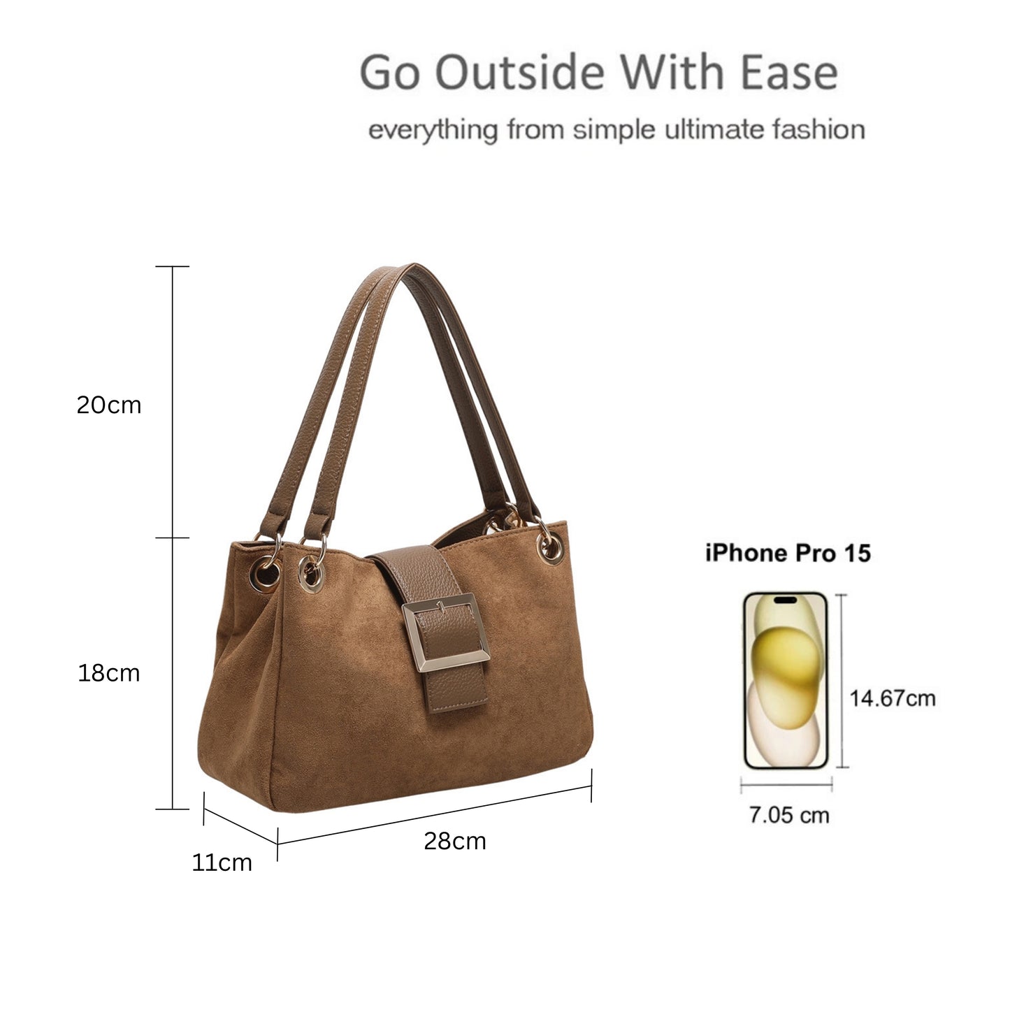 Shoulder Bag with Buckle Accent and Dual Top Handles