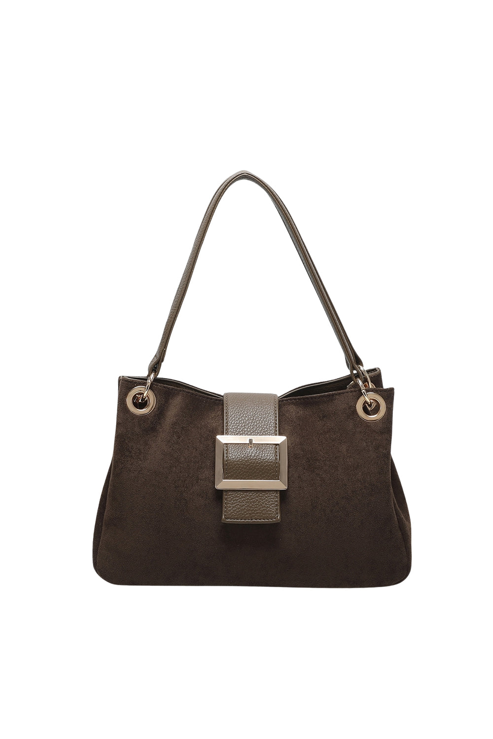 Shoulder Bag with Buckle Accent and Dual Top Handles