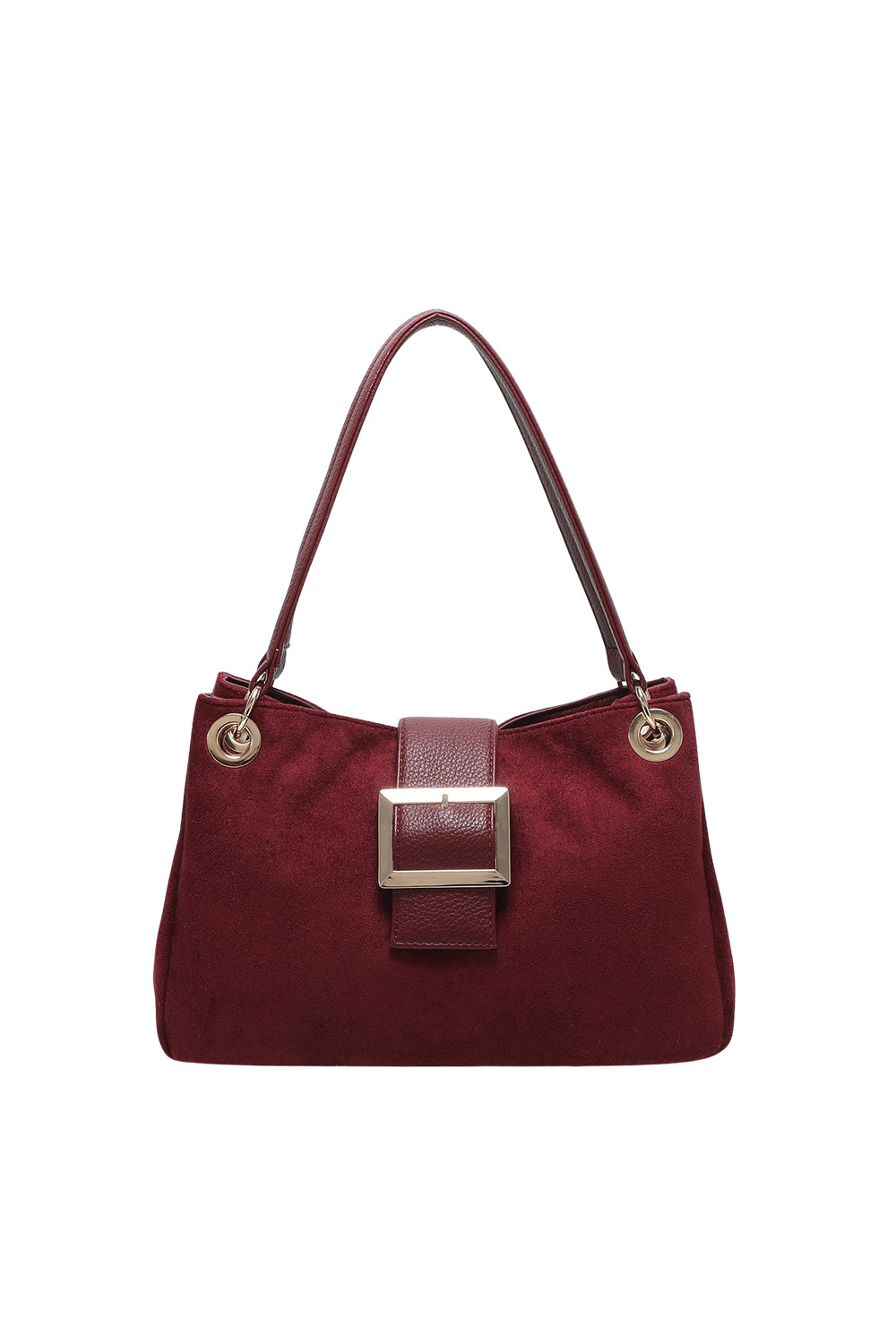 Shoulder Bag with Buckle Accent and Dual Top Handles