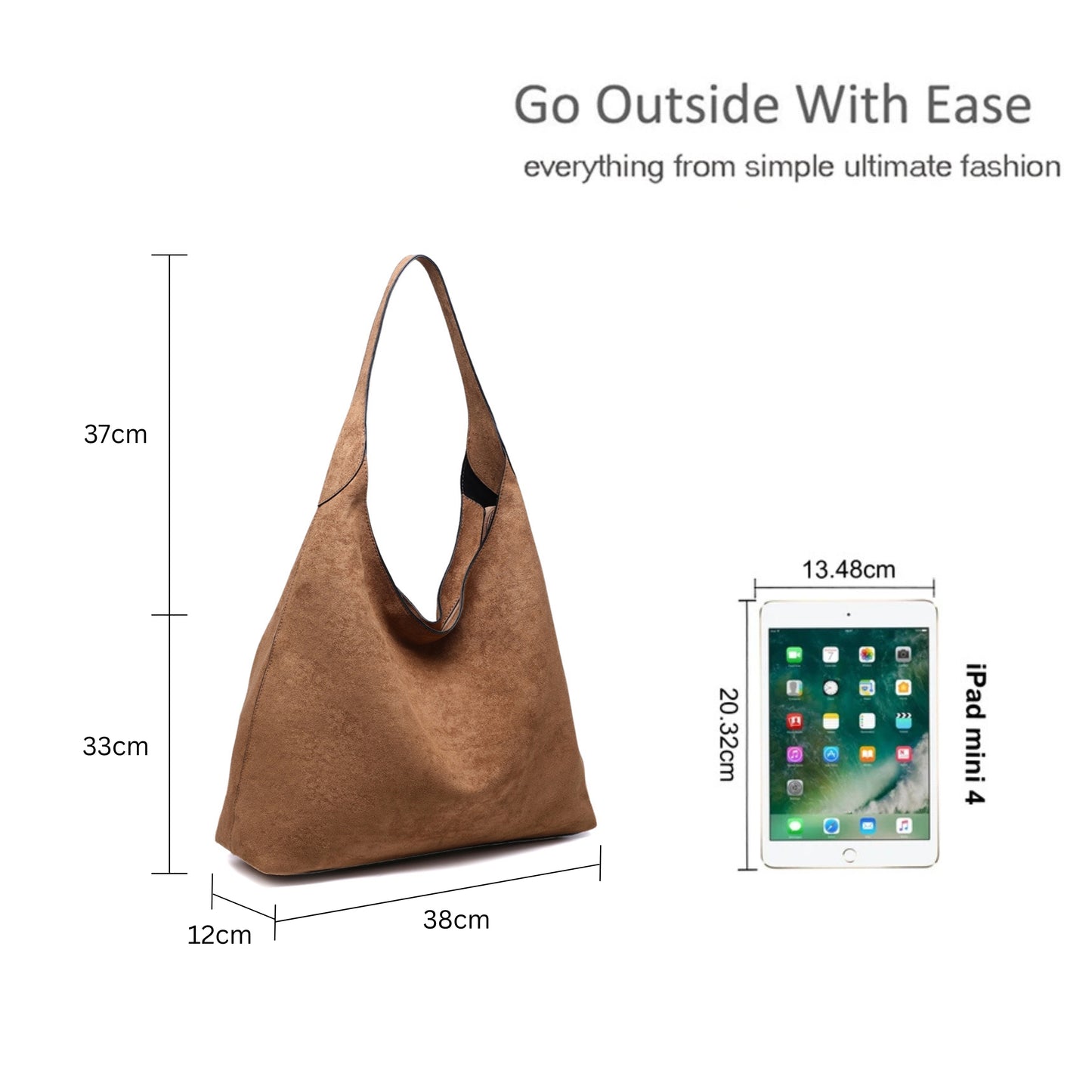 Large Solid Color Shoulder Tote Bag with Zippered Top Closure