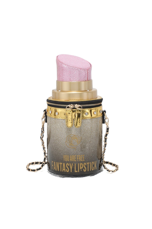 Lipstick-Shaped Crossbody Bag with Chain Strap & Zip Top