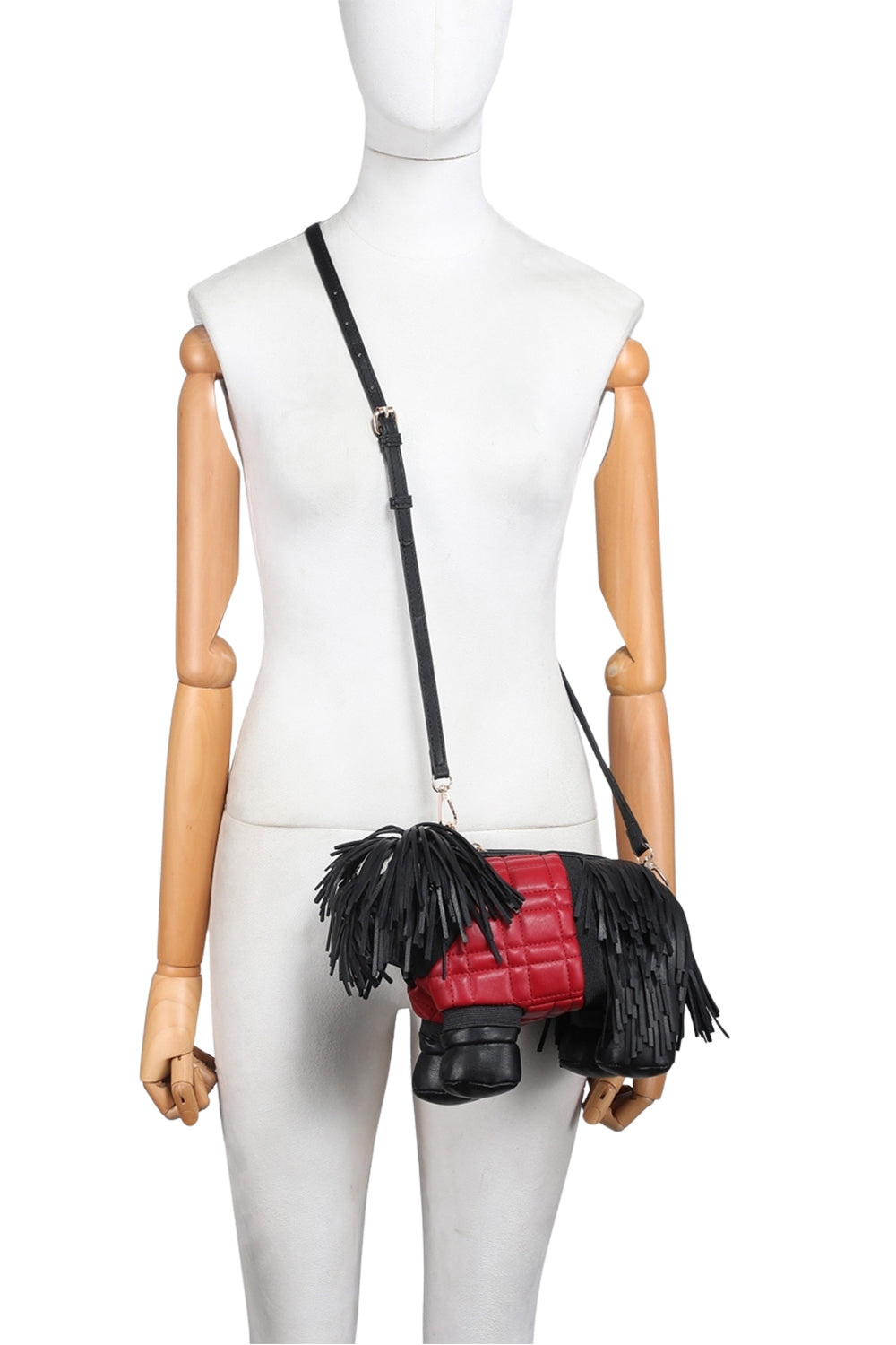 Dog-Shaped Crossbody Bag with Fringe Detail and Zip Closure