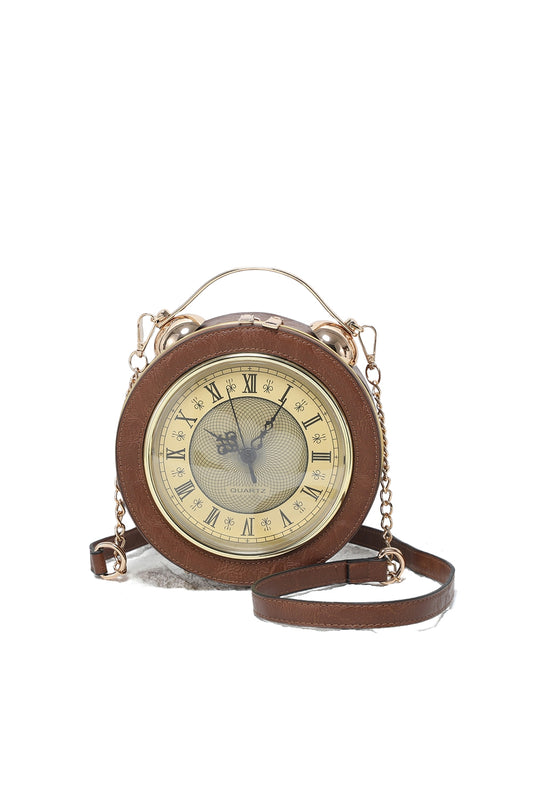 Vintage Clock-Inspired Crossbody Bag with Chain Strap