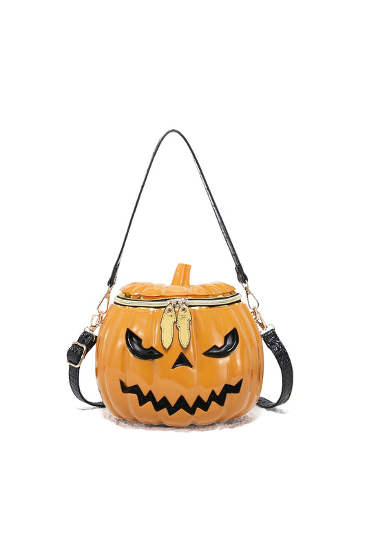 Pumpkin Face Handbag with Zip Closure and Shoulder Strap