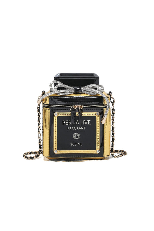 Perfume Bottle Crossbody Bag with Chain Strap & Zip Top