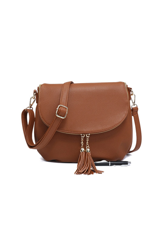 Tassel Flap Shoulder Bag with Adjustable Strap and Inner Pocket