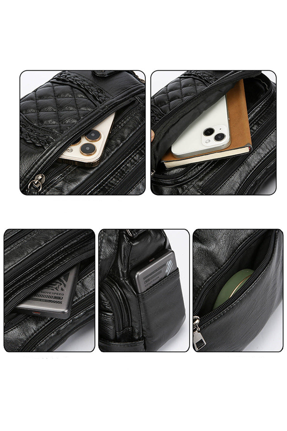 Quilted Multi-Pocket Crossbody Bag with Adjustable Strap