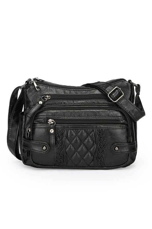 Quilted Multi-Pocket Crossbody Bag with Adjustable Strap