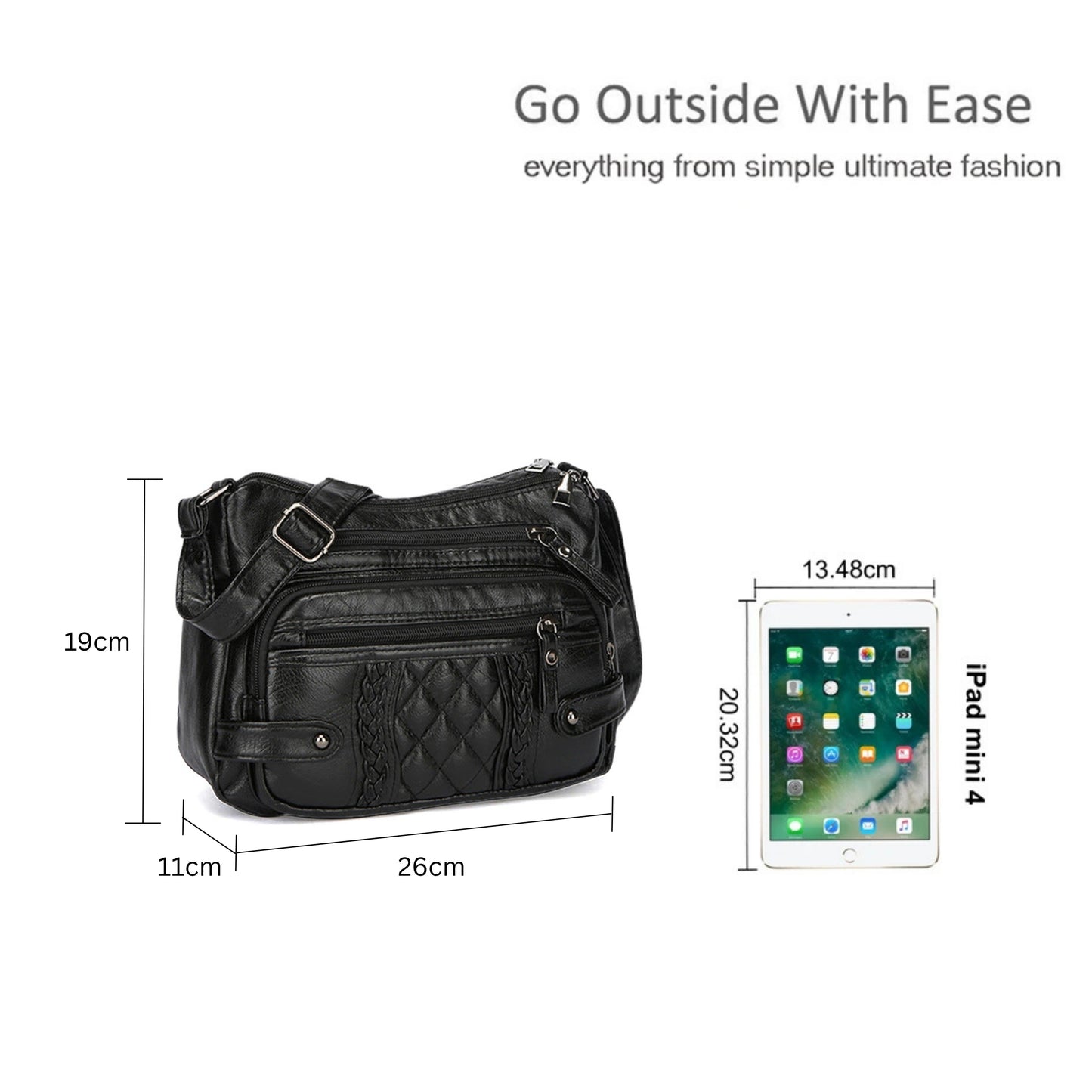 Quilted Multi-Pocket Crossbody Bag with Adjustable Strap