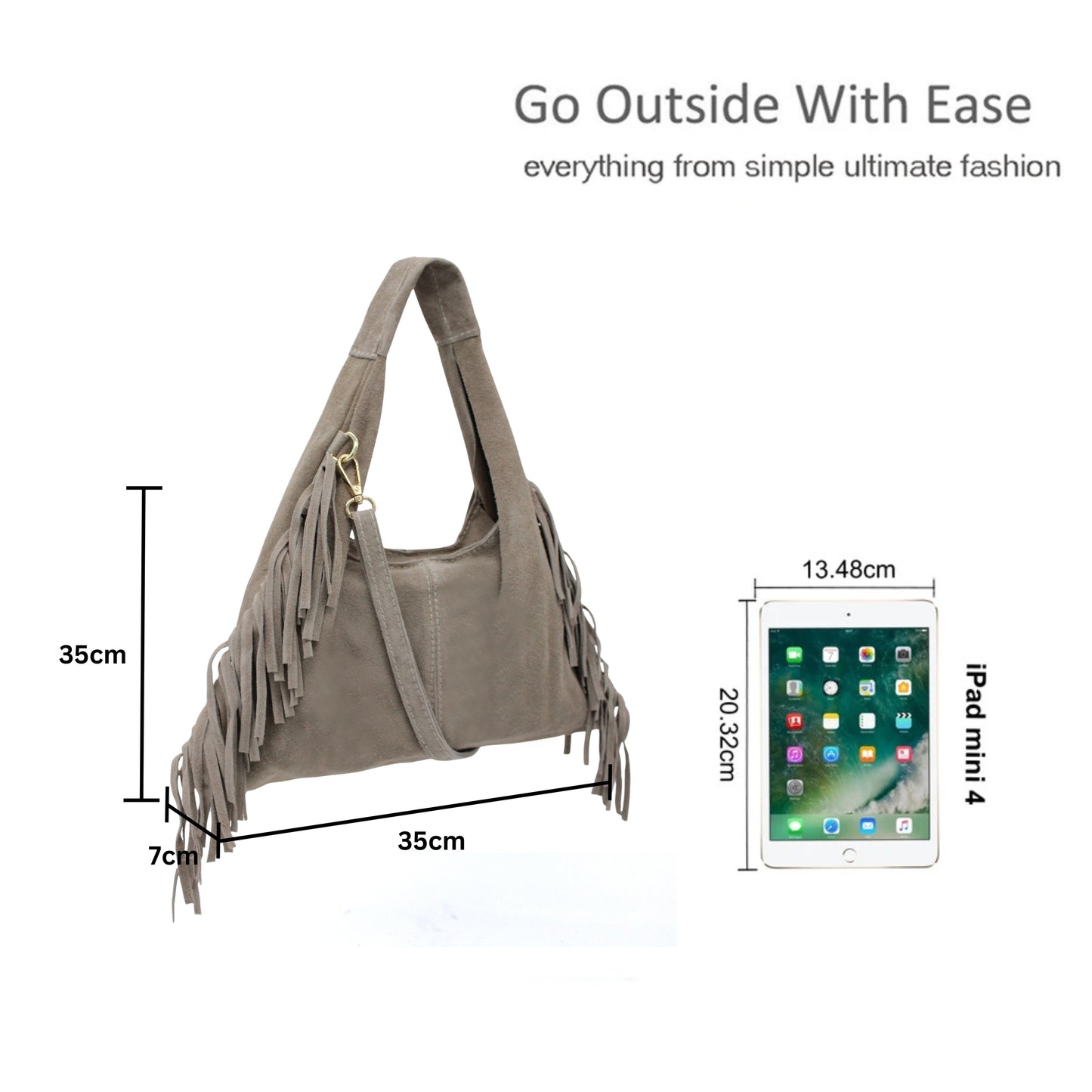 Italian Genuine Suede Fringe Crossbody Shoulder Bag