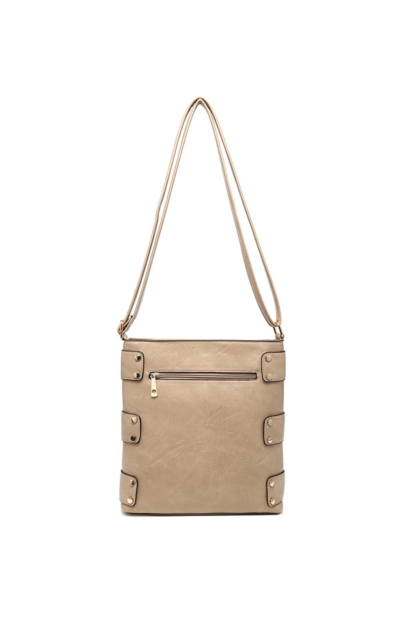 Round Emblem Crossbody Bag with Zip Closure and Multi Pocket