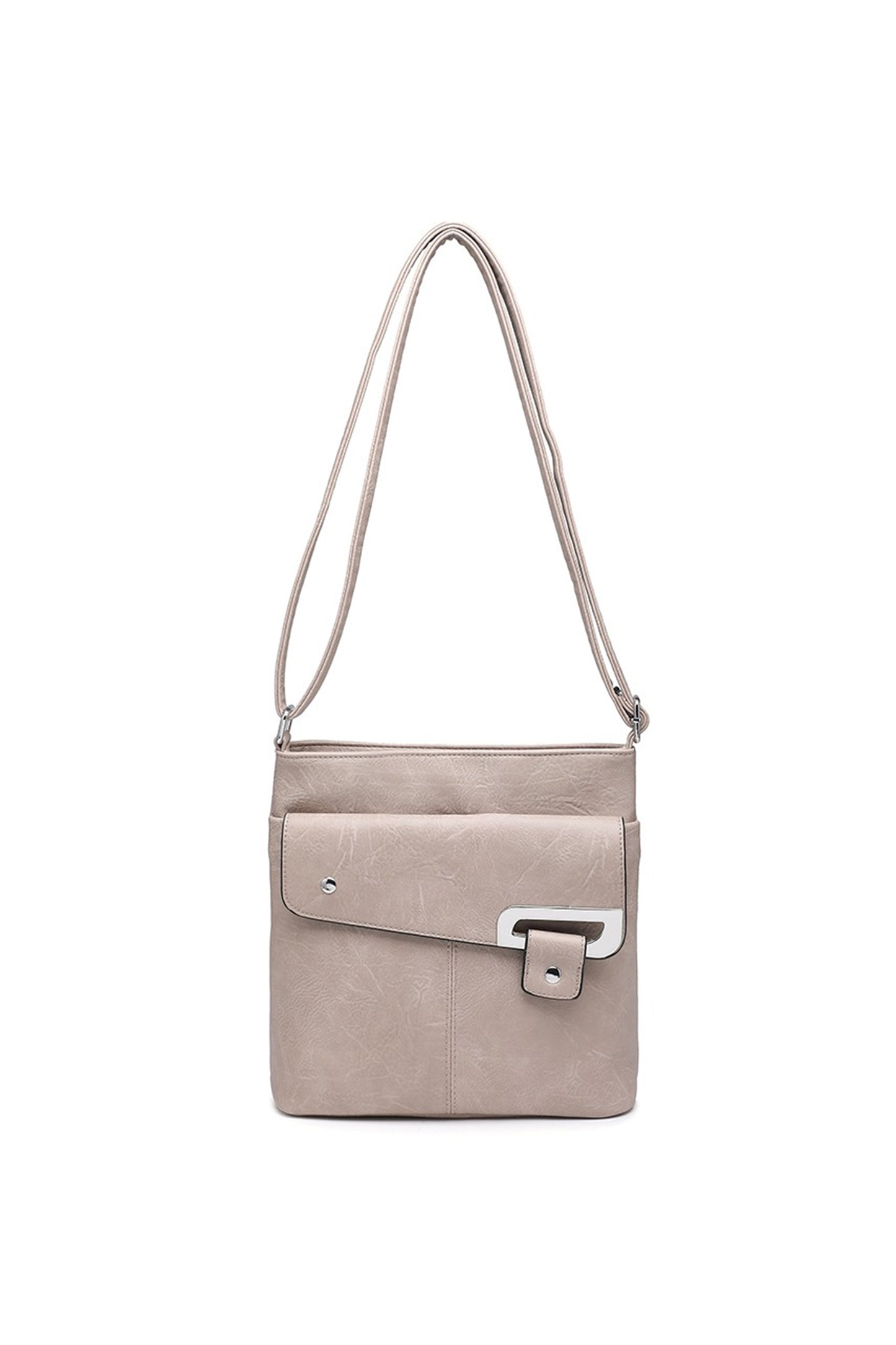 Flap Crossbody Bag with Metal Lock and Zip Pocket