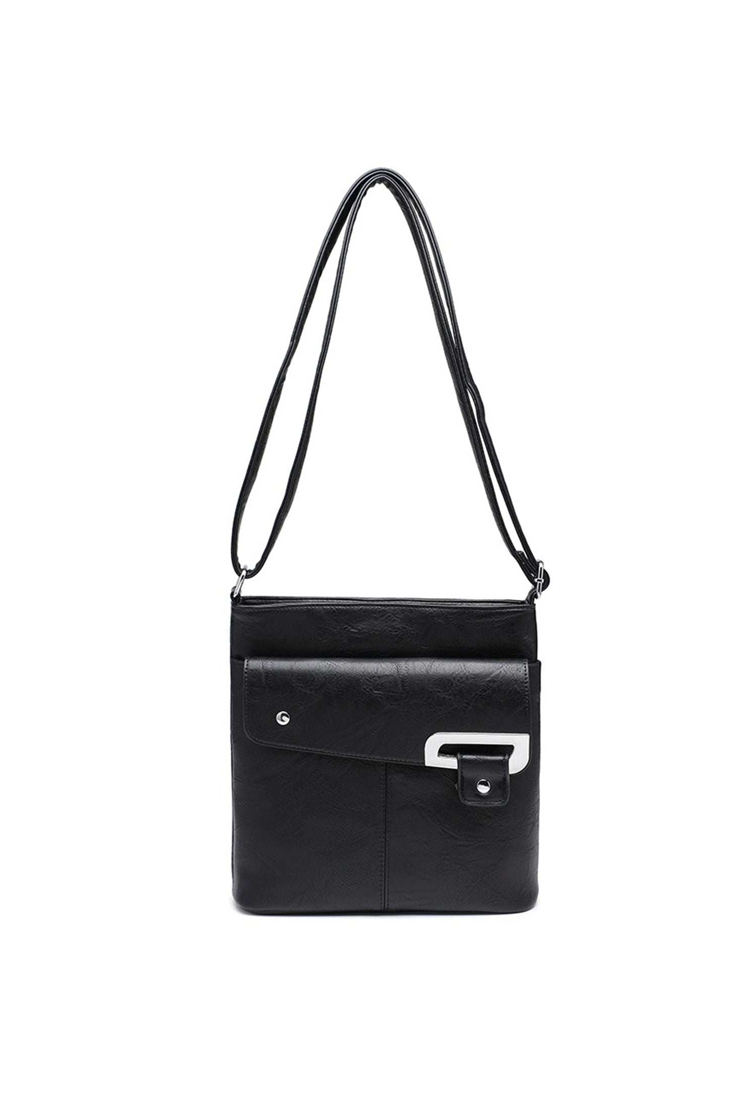 Flap Crossbody Bag with Metal Lock and Zip Pocket