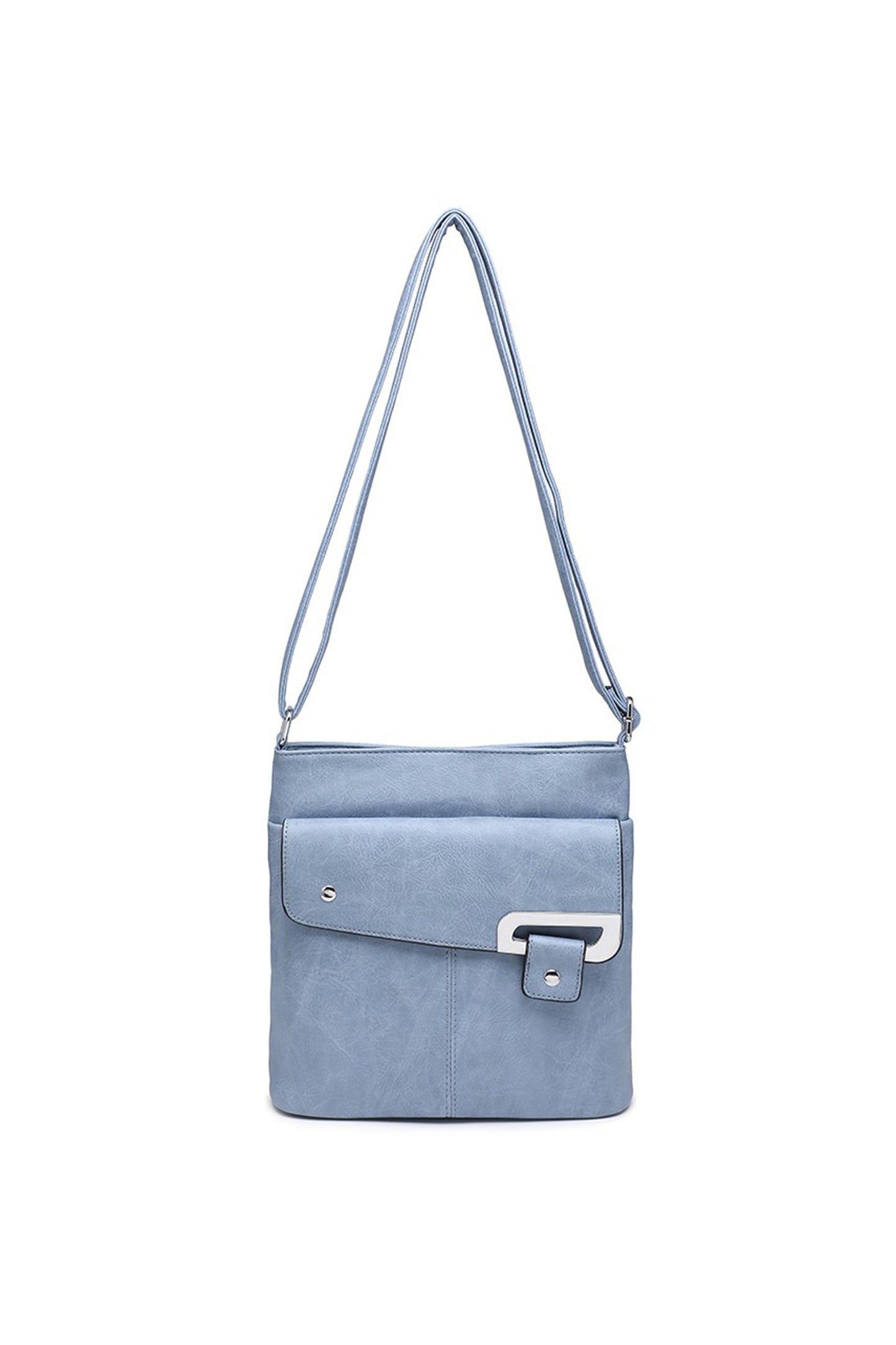 Flap Crossbody Bag with Metal Lock and Zip Pocket