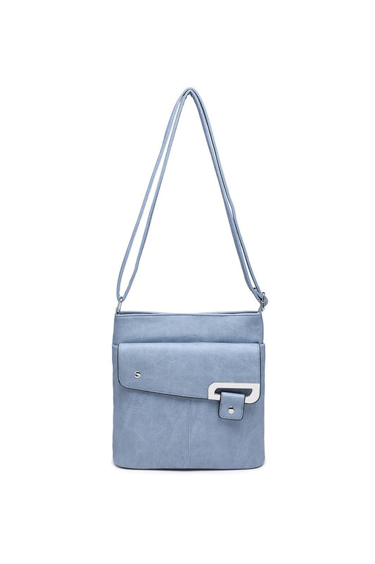 Flap Crossbody Bag with Metal Lock and Zip Pocket