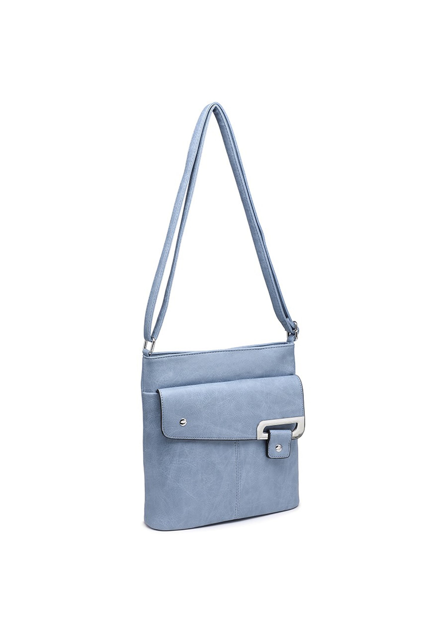 Flap Crossbody Bag with Metal Lock and Zip Pocket