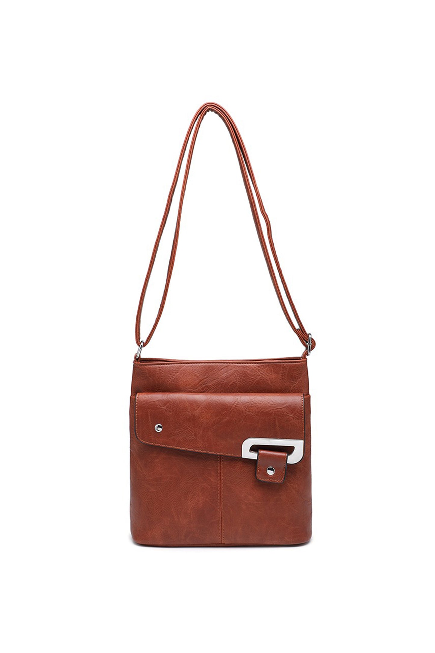 Flap Crossbody Bag with Metal Lock and Zip Pocket