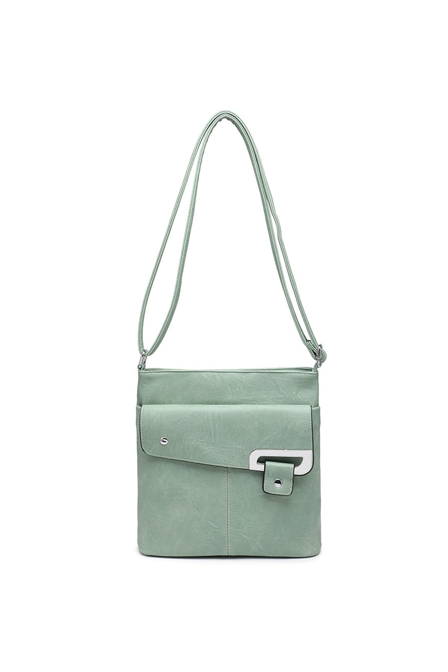 Flap Crossbody Bag with Metal Lock and Zip Pocket