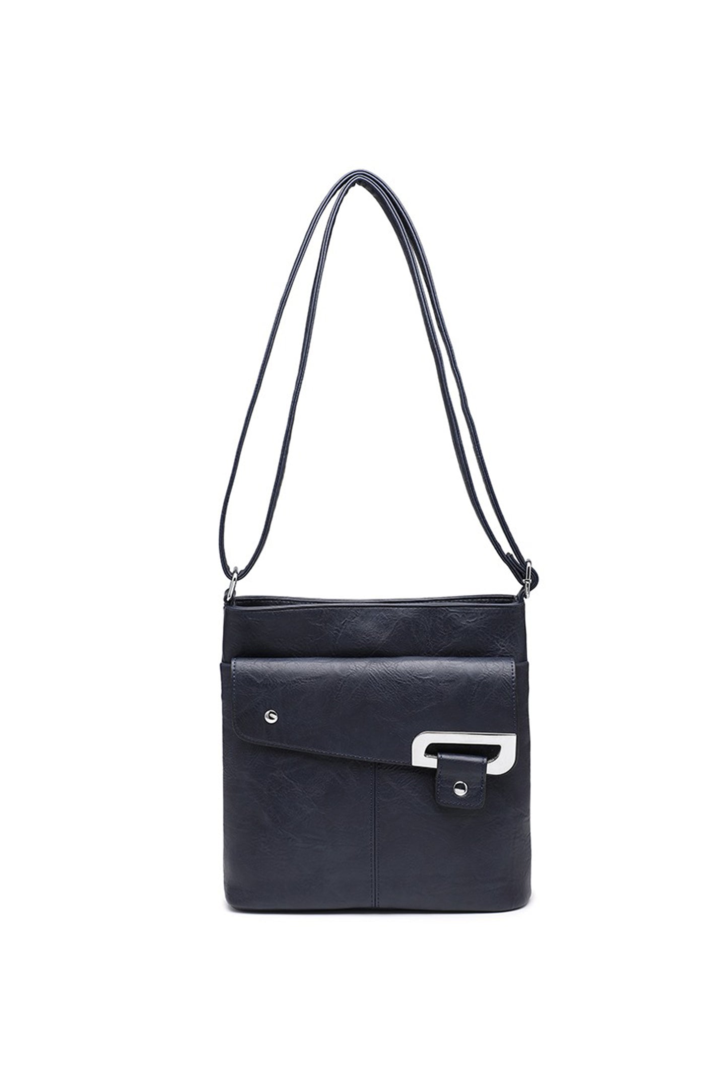 Flap Crossbody Bag with Metal Lock and Zip Pocket