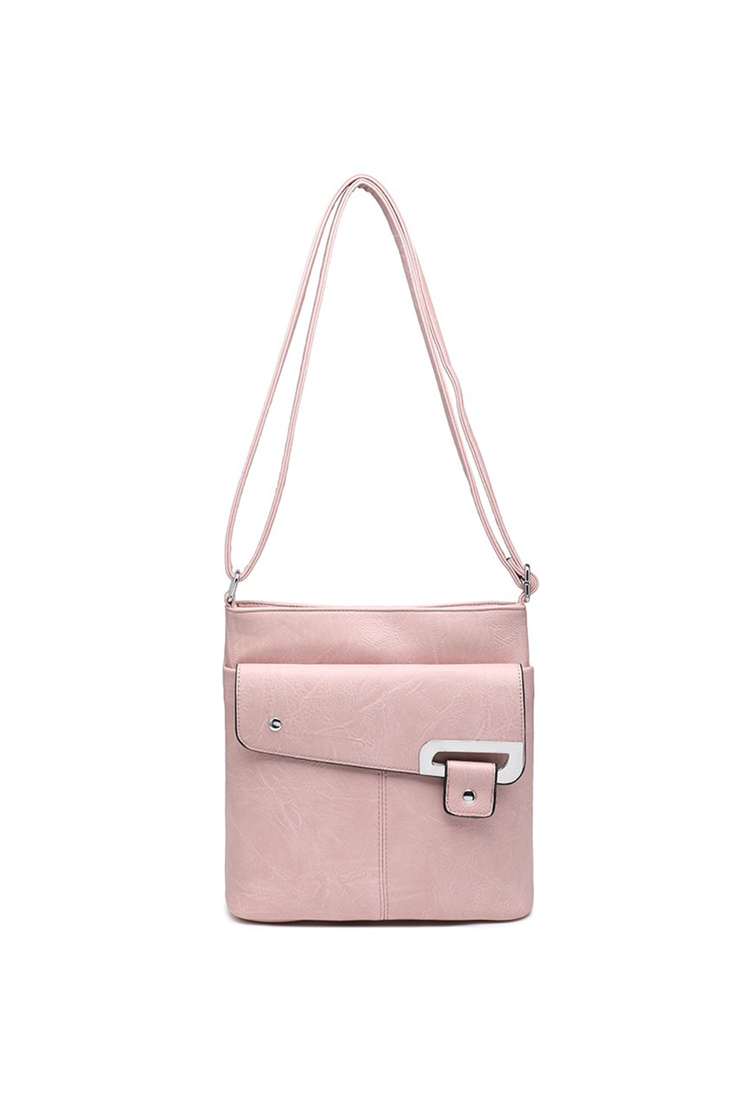 Flap Crossbody Bag with Metal Lock and Zip Pocket
