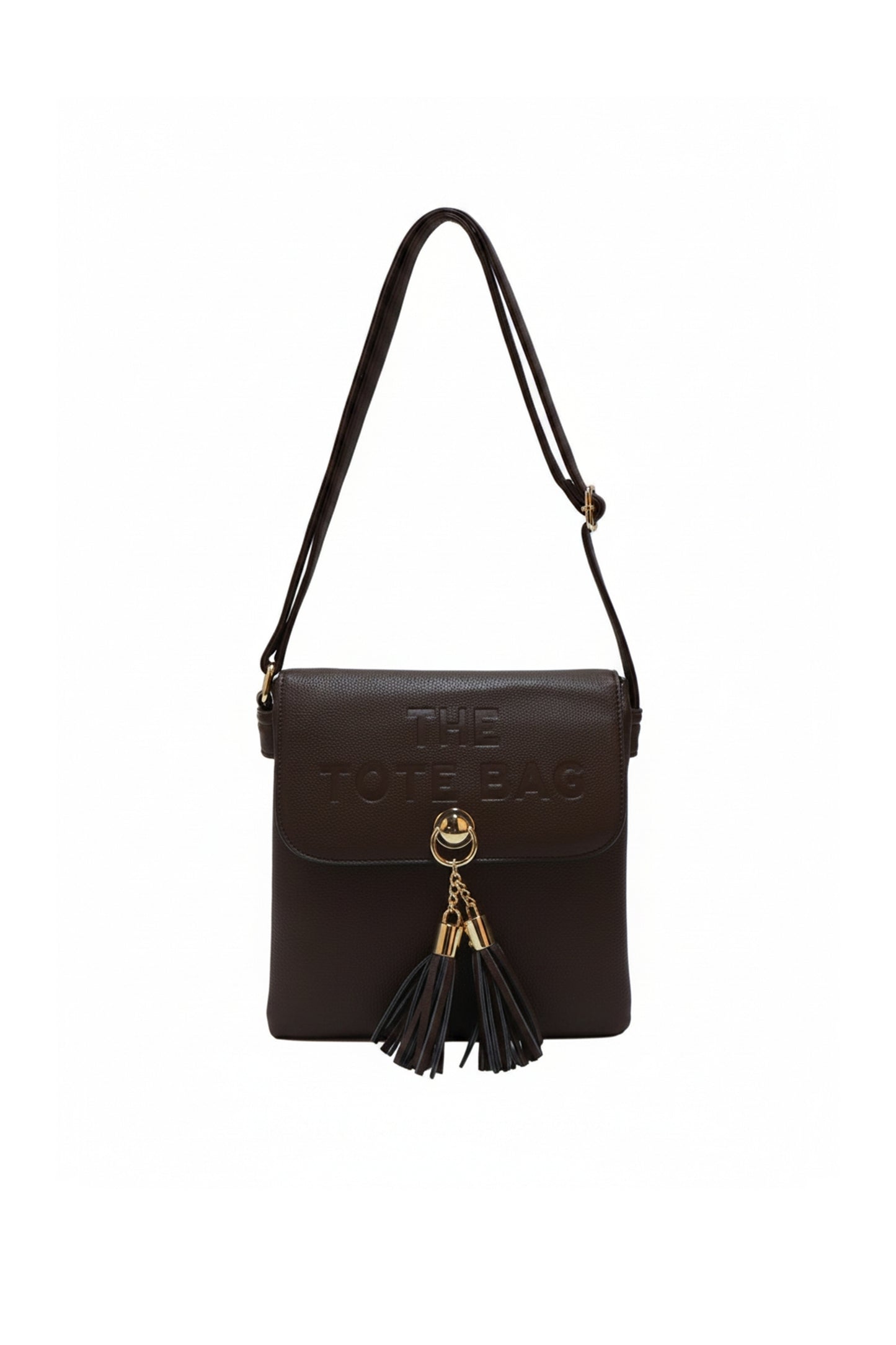 Crossbody Shoulder Bag with Tassel Charm and Flap Closure