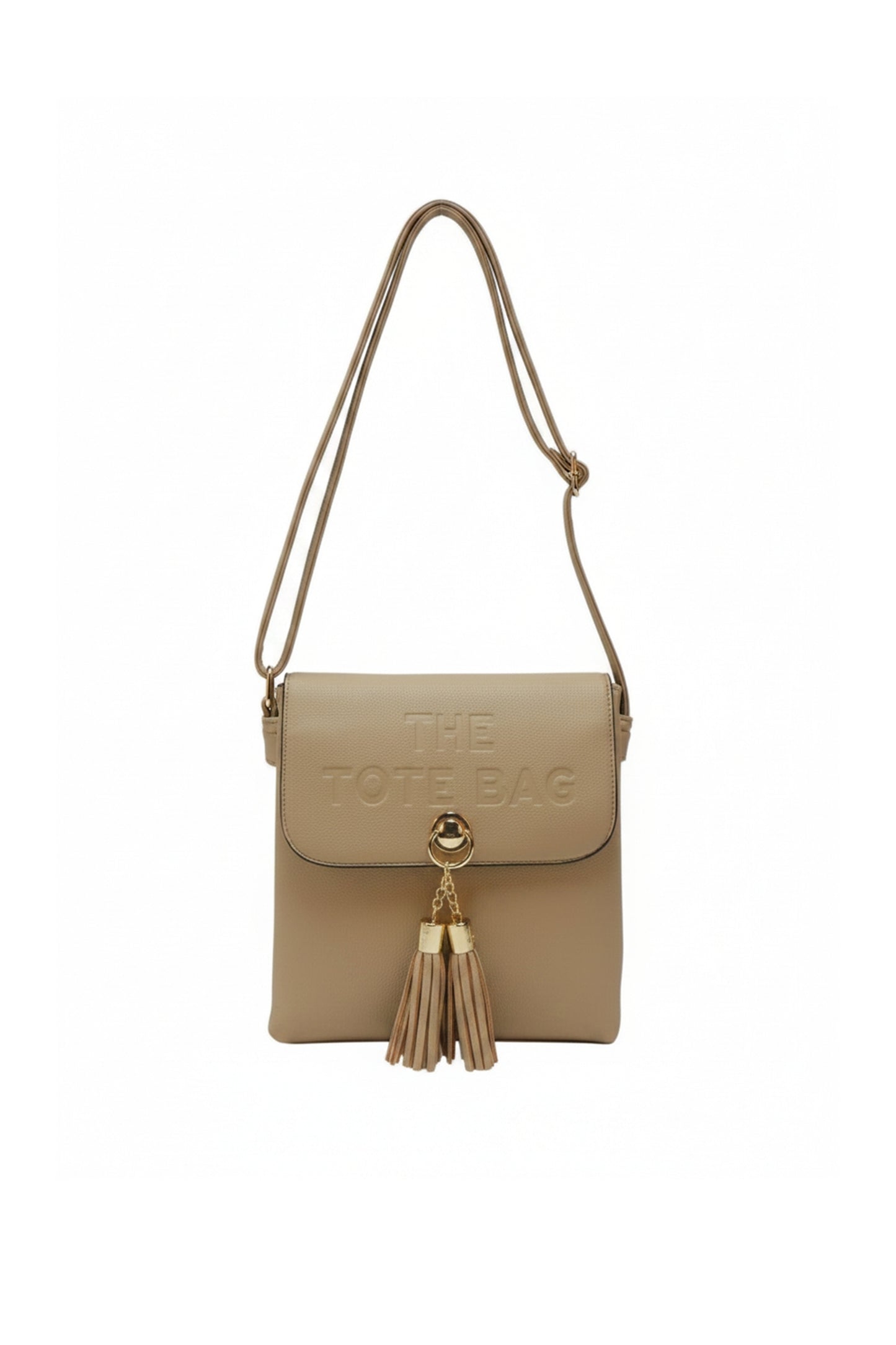 Crossbody Shoulder Bag with Tassel Charm and Flap Closure