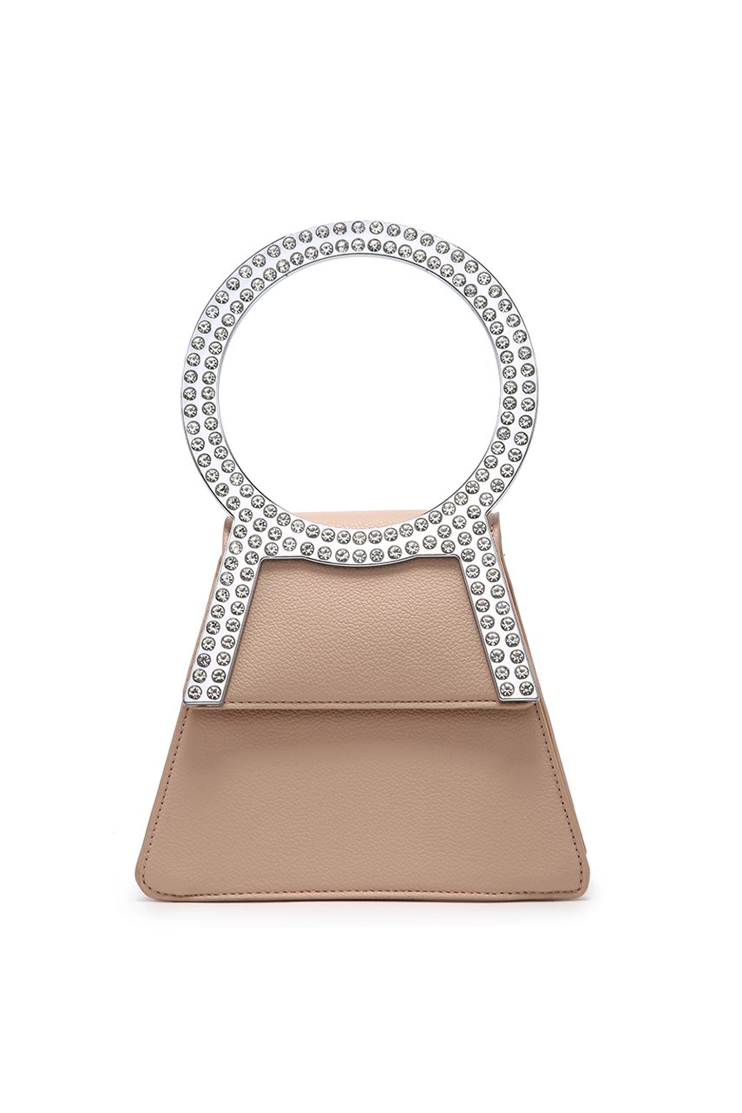 Rhinestone Round Handle Mini Bag with Magnetic Flap Closure